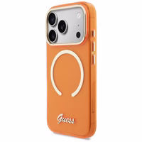 Guess IML Script Metal MagSafe Dėklas for iPhone 17 Pro - oranžinis