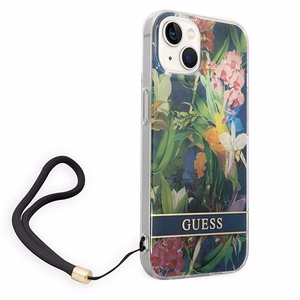 Guess GUOHCP14SHFLSB iPhone 14 6.1 "mėlynas/mėlynas kietas dėklas Gėlių dirželis