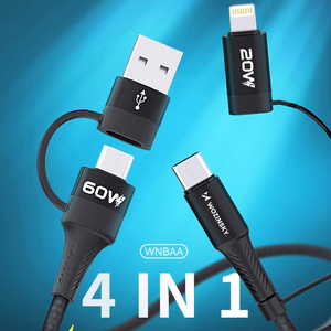 Wozinsky WNBAA 4in1 kabelis 2x USB-C 1x USB-A 1x Lightning 60W 1 m - juodas
