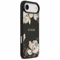 Guess Grained Flowers Classic Logo MagSafe dėklas iPhone Air - juodas (m)