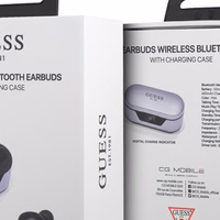 Guess GUTWST31EU TWS Bluetooth ausinės + įkrovimo stotelė violetinės/violetinės