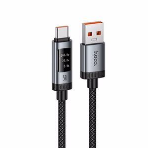 Kabelis (m) - su skaitmenine indikacija USB A į USB C Hoco PD 6A 100W 1,2 m U148 juodas (m)