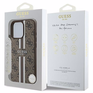 Guess 4G dryžuotas magnetinis dėklas telefonui iPhone 16 Pro Max - ruda