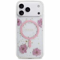 Guess Resin Flowers Glitter MagSafe dėklas iPhone 17 Pro Max rožinės spalvos
