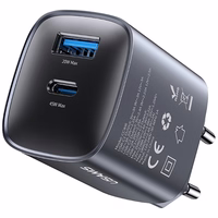Tinklo įkroviklis USAMS CC290 T66 45W GaN 1xUSB-A 1xUSB-C tamsus