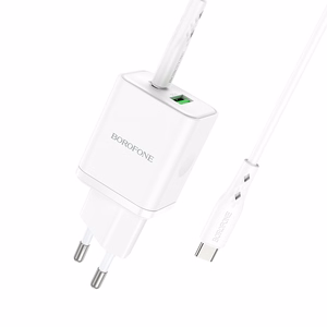 Įkroviklis Borofone BN7 20W USB-C/USB-A + USB-C to USB-C cable 1.0m baltas