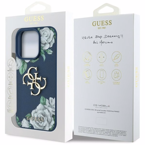 Guess Grained Roses Big 4G logo dėklas telefonui iPhone 16 Pro - mėlynas