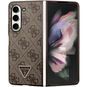 Guess odinis 4G trikampio Strass dėklas telefonui Samsung Galaxy Z Fold 5 - rudas
