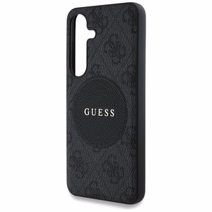 Dėklas telefonui Guess 4G Round Patch Classic Logo MagSafe Samsung Galaxy S25 Plus juodas