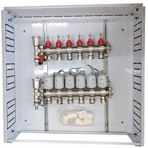 Grindinio šildymo kolektorius 6 kontūrų su terminėmis pavaromis NC AC230V ir debitomačiais