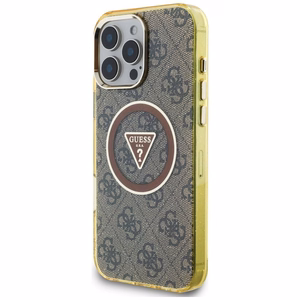 Чехол GUESS для iPhone 16 Pro совместимый с MagSafe GUHMP16LHG4PRTGW (IML Metal Glitter 4G Circle Triangle) коричневый