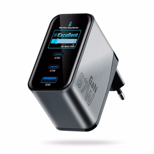 everActive GaN 67W – 67 W GaN tinklo įkroviklis su 1× USB-A ir 2× USB-C, Quick Charge 4+, juodas