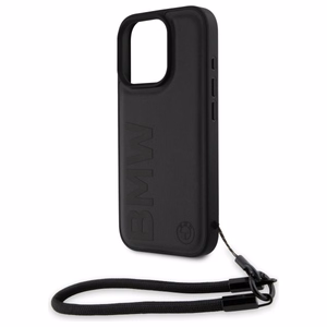 BMW Signature Leather Wordmark Cord Case for iPhone 16 Pro - Juodas