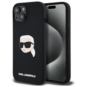 Karl Lagerfeld KLHMP15SSKHPPLK iPhone 15 6.1" juodas/juodas kietas dėklas Silikoninis Karl galvos spaudinys MagSafe