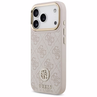 Guess 4G Strass Logo & Big Strap Metal Buttons Magnetinis dėklas telefonui iPhone 17 Pro - rožinė