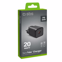 SBS TETRGAN1C20K 20W GaN USB-C sieninis įkroviklis su Power Delivery - juodas