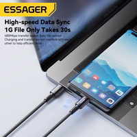 USB Kabelis Essager "Ultra" tamsiai pilkas "Type-C / Type-C" 200cm (iki 240W!!!)