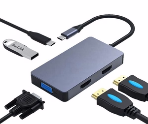 Adapteris USB Type-C - 2x HDMI, 1x VGA, 1x USB Type-A, 1x USB Type-C PD60W