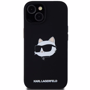 Karl Lagerfeld Silikoninis Choupette Head Magnetinis dėklas telefonui iPhone 15 Plus / 14 Plus – juodas
