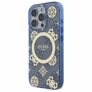 Guess GUHMP16XH4PYEEB iPhone 16 Pro Max 6.9" mėlynas/mėlynas kietas dėklas IML Peony On 4G Background Magnetinis