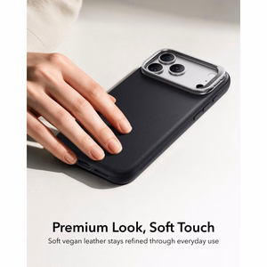 ESR Leather dėklas, skirtas iPhone 18 Pro / 17 Pro, su stovu, suderinamas su MagSafe – juodas