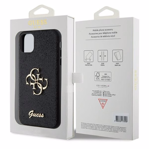 Guess GUHCN61HG4SGK dėklas iPhone 11 / Xr - juodas blizgus užrašas Didelis 4G