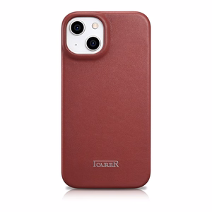 iCarer CE Premium odinis folio dėklas iPhone 14 Plus su MagSafe magnetiniu flipu - raudonas