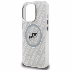 Karl Lagerfeld IML Glitter Karl & Choupette Heads Logo MagSafe dėklas iPhone 16 Pro - pilkas