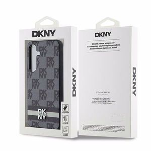 DKNY Leather Checkered Mono Pattern & Printed Stripes Чехол для Samsung Galaxy S24 - чёрный