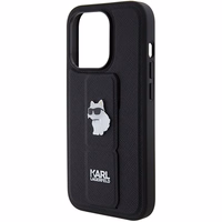 Karl Lagerfeld Gripstand Saffiano Choupette Pins dėklas telefonui iPhone 14 Pro Max - juodas