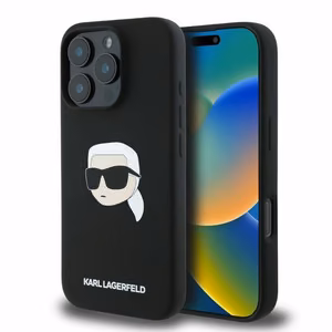 Dėklas telefonui Karl Lagerfeld Silikoninis Karl Head Print MagSafe iPhone 16 Pro Max - juodas