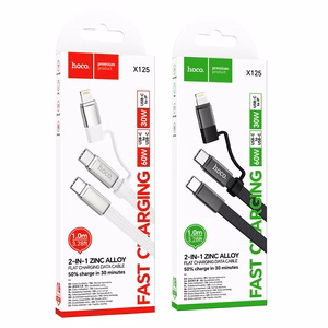 Plokščias laidas USB C į USB C/iP 2in1 Hoco 3A 60W 1 m X125 juodas