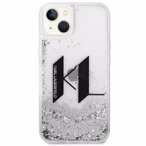 Karl Lagerfeld Liquid Glitter Big KL dėklas telefonui iPhone 14 - sidabrinis