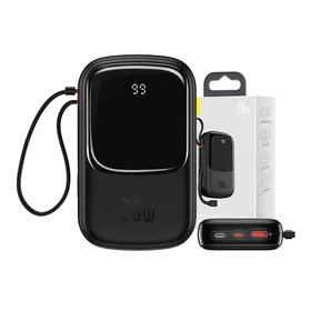 Maitinimo baterija "Baseus Qpow PRO" su "Lightning" laidu, USB-C prievadu ir USB 20000 mAh, 20 W (juoda)
