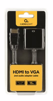 Gembird A-HDMI-VGA-03 vaizdo kabelio adapteris 0,15 m HDMI A tipo (standartinis) VGA (D-Sub) Juoda