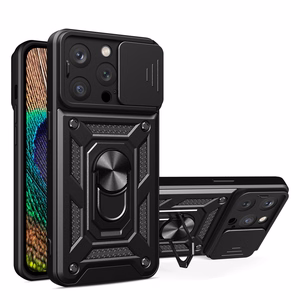 Hybrid Armor Camshield dėklas telefonui iPhone 14 Pro Max šarvuotas dėklas su kameros dangteliu juodas