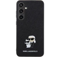 Karl Lagerfeld KLHCS24SPSAKCMPK S24 S921 kietasis dėklas telefonui juodas Saffiano Karl & Choupette Metal Pin