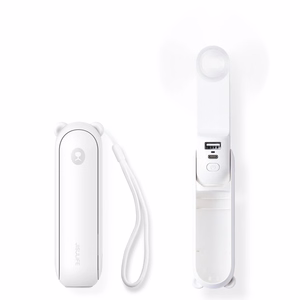 Jisulife Life8 Plus nešiojamasis rankinis USB ventiliatorius su išorinės baterijos funkcija ir žibintuvėliu, 4500 mAh, baltas