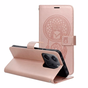 MEZZO knygos tipo dėklas telefonui XIAOMI Redmi Note 14 4G (GLOBAL - 164,84mm x 78,15mm x 8,16mm) su sapnų gaudykle, rožinio aukso spalvos