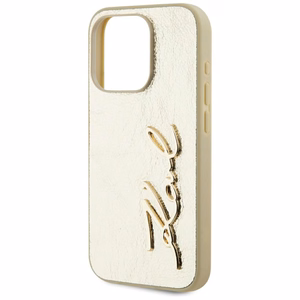 Karl Lagerfeld Wrinkled Metal Signature dėklas telefonui iPhone 15 Pro Max - auksinis