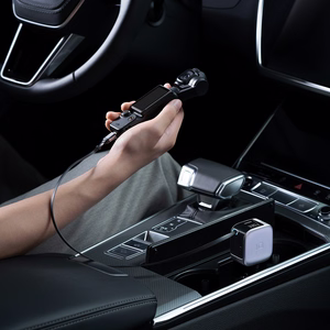 Cuktech CC903P 100W Car Charger with Display and 70cm Retractable USB-C Cable - Gray