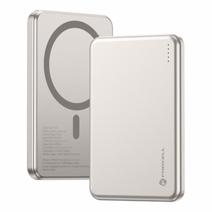 Forcell F-Energy Slim F5K9 išorinė baterija, suderinama su MagSafe, 5000 mAh, 15 W, QC 4.0, PD 3.0, Cloud Dancer