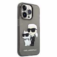 Karl Lagerfeld Blizgučiai Karl&Choupette dėklas telefonui iPhone 14 Pro - juodas