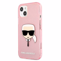 Karl Lagerfeld Glitter Karl's Head Dėklas iPhone 13 mini - rožinis