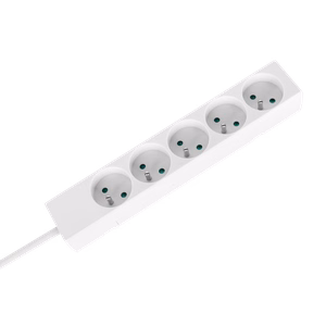 Rebel prancūziško tipo ilgintuvas, 5 lizdai, 2 m, be jungiklio, 3 x 1,5 mm, baltas