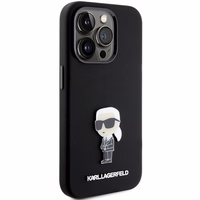 Karl Lagerfeld Silikoninis Ikonik Metal Pin dėklas telefonui iPhone 15 Pro - juodas