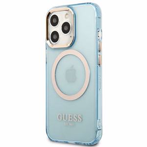 Guess Gold Outline permatomas Magnetinis MagSafe dėklas telefonui iPhone 13 Pro / iPhone 13 - mėlynas