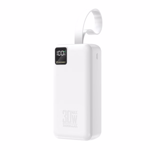 Wozinsky W8-W 30000mAh 30W išorinė baterija, 2x USB-A, USB-C, su žibintuvėliu, balta