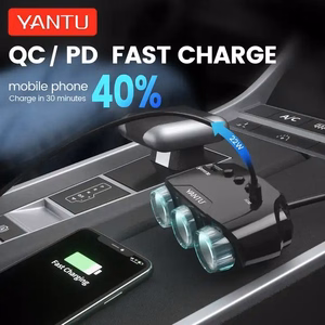 Automobilio cigarečių degiklio lizdo daliklis LM21 - 3 lizdai + USB + Type C - QC 3.0 PD 3A 122W su ekranu ir laidu