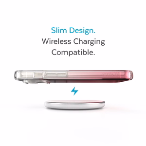Speck Presidio Perfect-Clear + Ombre case for iPhone 15 Plus / 14 Plus, with Microban antimicrobial protection, Clear / Vintage Rose Fade
